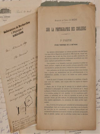 Archive de 19 lettres adressées aux frères Lumière et un tiré à part de ces derniers sur la photographie des couleurs