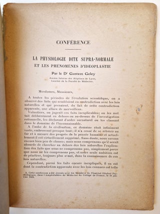 La physiologie dite supra-normale et les phénomènes d'idéoplastie. Conférence faite à l'Institut Général Psychologique le 28 Janvier 1918