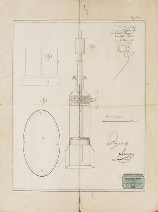 Item #3894 Large drawing signed for the patent of a "clyso-injecteur" or "clyso-pompe", 1850....