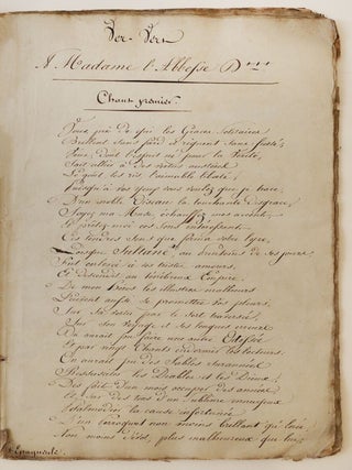 Item #3907 Ver- Vert. A Madame l'Abbesse D***. MANUSCRIT, Jean-Baptiste GRESSET