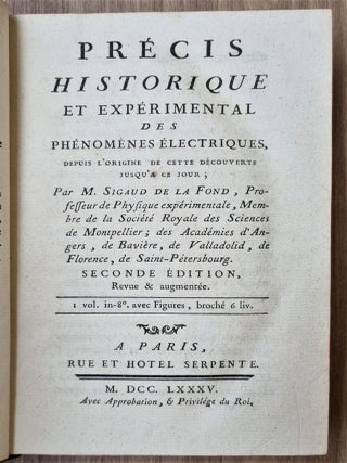 Précis historique et expérimental des phénomènes électriques depuis l'origine de cette découverte jusqu'à ce jour