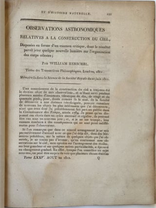 Observations astronomiques relatives à la construction du ciel, disposées en forme d'un examen critique, dont le résultat paroit jeter quelque nouvelle lumière sur l'organisation des corps célestes