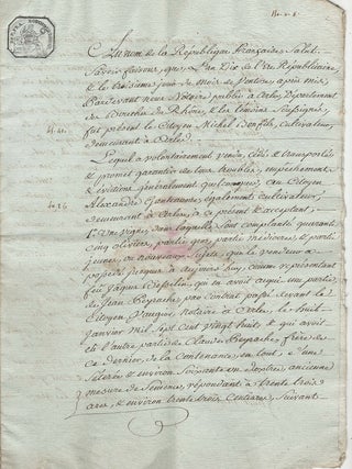 Item #4098 Contrat manuscrit passé entre Michel Bonfils et Alexandre Ganteaume, tous deux...