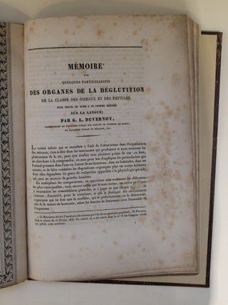 Mémoire sur quelques particularités des organes de la déglutition de la classe des oiseaux et des reptiles pour servir de suite à un premier mémoire sur la langue