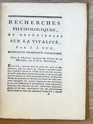 Recherches physiologiques et expériences sur la vitalité