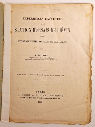 Expériences exécutées à la station de Liévin pour l'étude des explosifs contenant des sels alcalins