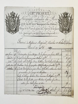 Item #4751 Facture du géographe ordinaire du roi et du duc d'Orléans aux libraires...