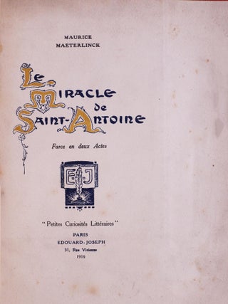 Le Miracle de saint Antoine. Farce en deux actes.