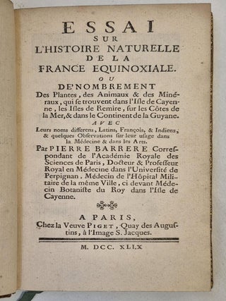 Item #5054 Essai sur l'histoire naturelle de la France équinoxiale ou Dénombrement des Plantes,...