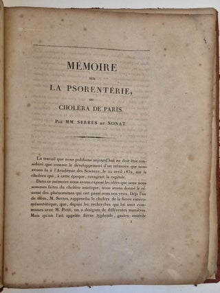 Mémoire sur la psorentérie, ou choléra de Paris.