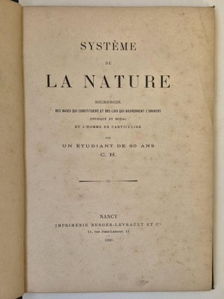 Système de la Nature. Recherche des bases qui constituent et des lois qui gouvernent l’univers physique et moral et l’homme en particulier