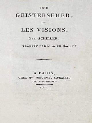 Item #5160 Der Geisterseher, ou Les visions. OCCULTISME, Friedrich von SCHILLER
