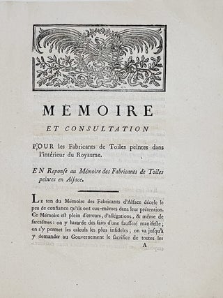 Item #5166 Mémoire et consultation pour les fabricans de toiles peintes dans...