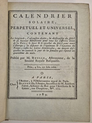 Item #5249 Calendrier solaire, perpétuel et universel, contenant la longitude, l'ascension...