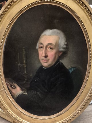 Item #5287 Un scientifique anversois et son microscope, circa 1779. Christian-august Lorentzen