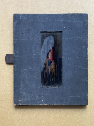 Item #5384 Plaque de lanterne magique &agrave; syst&egrave;me, figurant un meunier chevauchant un &acirc;ne, et...