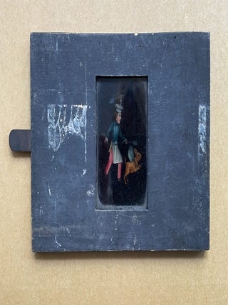 Item #5386 Plaque de lanterne magique &agrave; syst&egrave;me, figurant un cuisinier pourchassant, cuill&egrave;re...