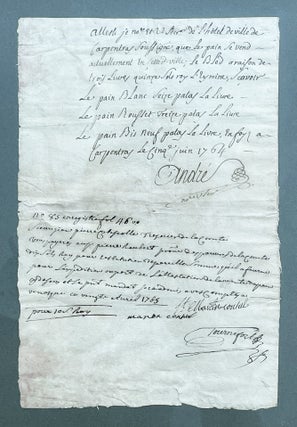 Item #5423 Document manuscrit attestant le prix du blé et du pain. PAIN, CARPENTRAS