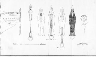 Flamme ou lancette à ressort en forme de poisson, circa 1845