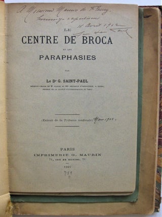Item #YEG-393 Le Centre de Broca et les paraphrasies - L’Examen des malades atteints de...