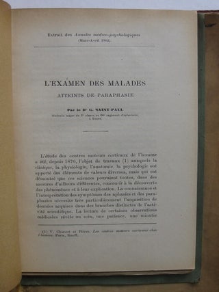 Le Centre de Broca et les paraphrasies - L’Examen des malades atteints de paraphrasie - L’aphasie amnésique et ses variétés cliniques - La Physiologie, la psychologie et l'étude des langues - Etudes sur les paraphrasies