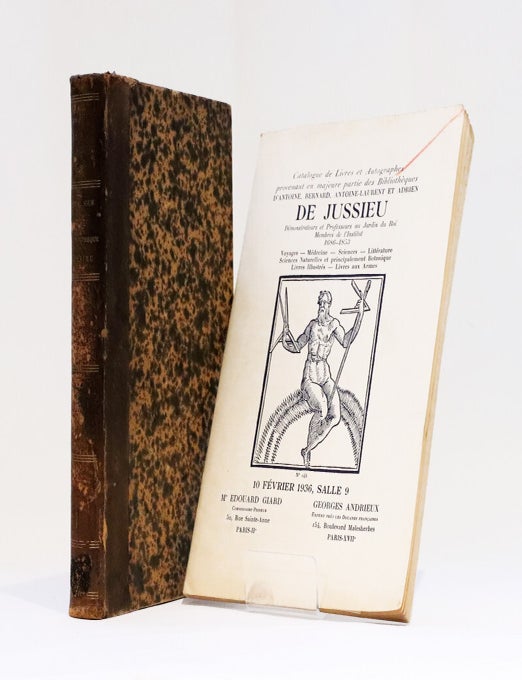 Item #YEG-415 Catalogue de la biblioth&egrave;que scientifique de MM. De Jussieu dont la vente aura lieu le lundi 11 janvier 1858 et jours suivants [et] Catalogue de livres et autographes provenant en majeure partie des Biblioth&egrave;ques d'Antoine, Bernard, Antoine-Laurent et Adrien de Jussieu. JUSSIEU, - LABITTE et ANDRIEUX, Henri, Georges.