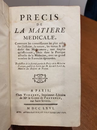 Item #YEG-969 Precis de la matiere medicale, contenant les connoissances les plus utiles,...